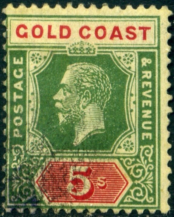 Gold Coast 1921 SG98 KGV 5/ Green & Red/Yellow Used c£70.00