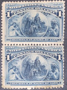 US #230 Pair.  Mint Hinge OG.  Small Thins.  1893 1c Columbian Commemorative.