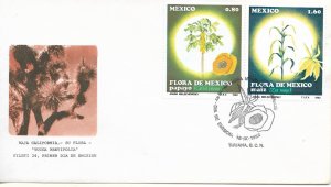 MEXICO 1982 FOOD PLANTS CORN PAPAYA FLORA FLOWERS FDC FIRST DAY COVER
