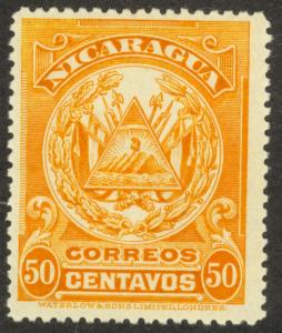 NICARAGUA 1907 50c WATERLOW Imprint Coat of Arms Issue Sc 208 MH