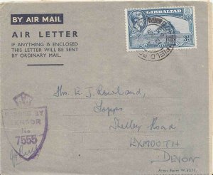 Gibraltar 3d Europa Point 1945 Field Post Office, 475 Gibraltar Air Letter to...