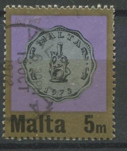 Malta Sc#441 Used, 5m lil & multi, Decimal Currency: Coins (1972)