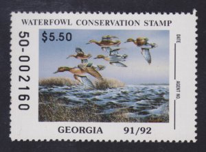 State Hunting/Fishing Revenues - GA - 1991 Duck Stamp - GA-7 - MNH