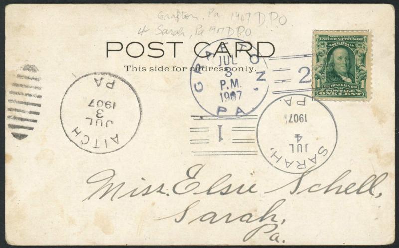 Postcard Cover - 3 Diff DPO on One View - Blair Park Pa 1907 S1568