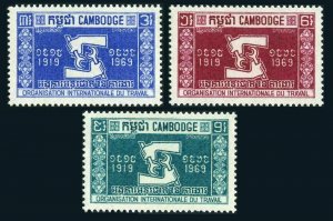 Cambodia 204-206, MNH. Michel 247-249. ILO, 50th Ann. 1969.