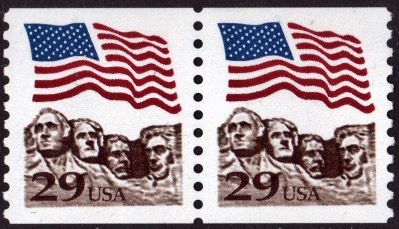 SC#2523A 29¢ Flag over Mt Rushmore Coil Pair (1991) MNH