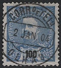 PORTUGAL 1895 Sc 124  100r Used VF, Bullseye OLHAO postmark/cancel