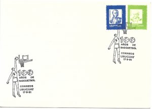 URUGUAY 1991 100 YEARS OF BASKETBALL COVER WITH SPECIAL CANCEL SPORTS BASKETBALL