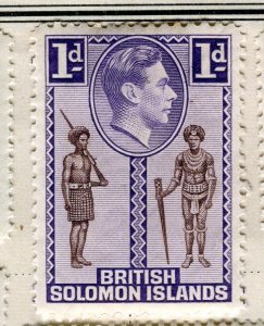 SOLOMON ISLANDS; 1938 early GVI Pictorial fine Mint hinged 1d. value