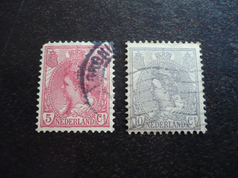 Stamps - Netherlands - Scott# 65,67 - Used Part Set of 2 Stamps