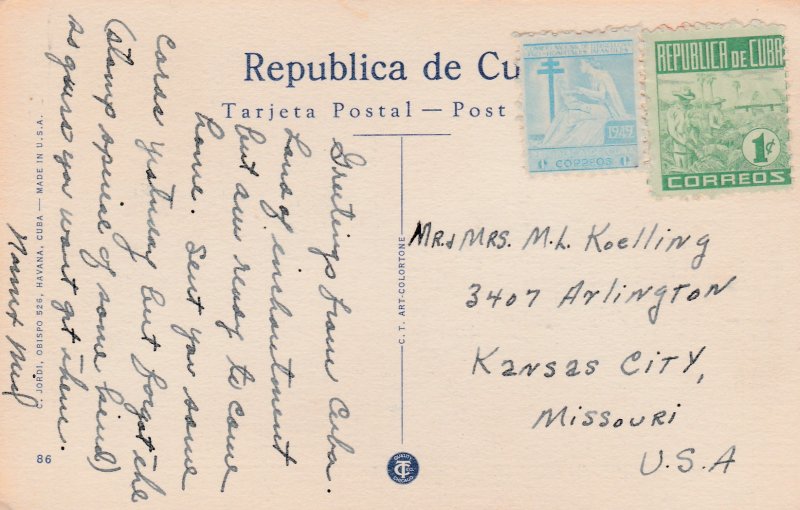Cuba Postcard Havana Fraternity Park and Capitol Used
