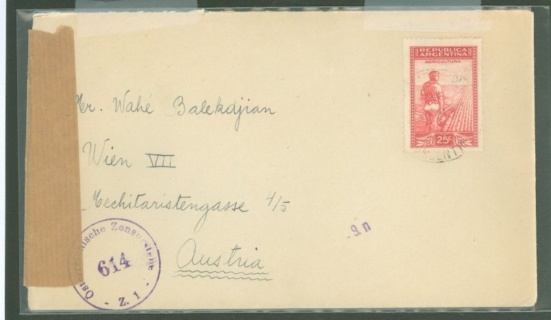 Argentina  1951 censor cover to Austria, 25c farmer solo