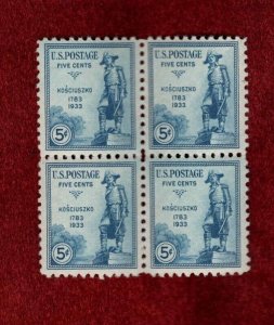 USA MLH 1933 KOSCIUSZKO ISSUE BLOCK OF 4 STAMPS SCOTT # 734