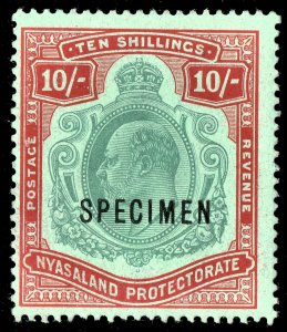 [sto525] NYASALAND 1908 SG#80s MLH King Edward VII 10/- SPECIMEN