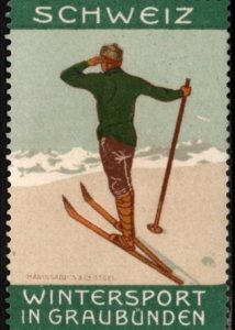 Vintage Switzerland Poster Stamp Switzerland Winter Sports In Graubünden