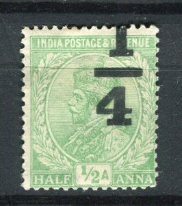 INDIA; 1922 early GV surcharged issue ' 1/4 ' Mint hinged SHIFTED OPTD>