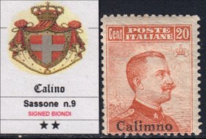 Egeo - Calimno n.  9 Super Centered MH* cv 380$, signed BIONDI with CERTIFICATE