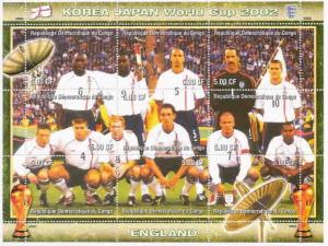 England World Cup Football Team on Stamps - 9 Stamp  Sheet 3A-015