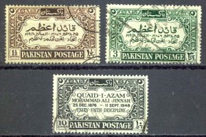 Pakistan Sc# 44-46 Used 1949 Mohammad Ali Jinnah