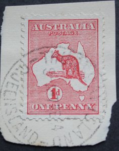 Australia 1913 One Penny Kangaroo with THURSDAY ISLAND postmark