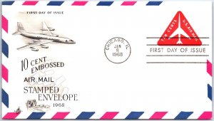 U.S. FIRST DAY COVER STAMPED ENVELOPE UC40 10c RED JET BY ART CRAFT 1968