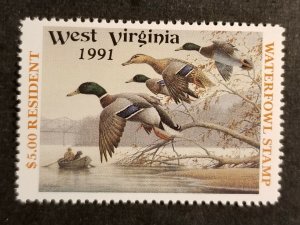 1991 WEST VIRGINIA Waterfowl Resident Duck Bird Stamp MNH OG Mint Unused Z-164