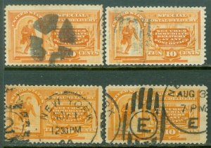 EDW1949SELL : USA 1893 Scott #E3. 4 stamps. F-VF, Used. Scarce. Sound. Cat $200.