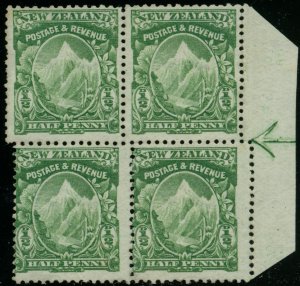 New Zealand 1/2d Mt Cook Error selv blk 4 showing 2 different perf heads