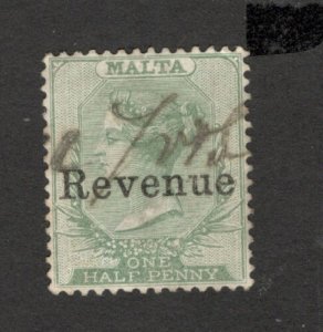 MALTA - USED REVENUE STAMP - OVERPRINT - ONE HALF PENNY 