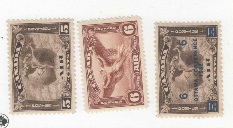 CANADA (MK94) # C2,C4-C5  VF-MH  5,6cts 3 DIFFERENT AIR MAIL STAMPS CAT VAL $156