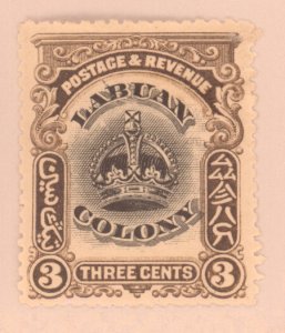 Labuan, Scott #100A, MH, tiny thin UR perf tip