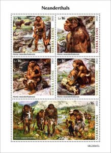 Sierra Leone - 2022 Neanderthals on Stamps - 5 Stamp Sheet - SRL220647a
