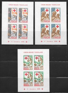 Togo Scott B12aVAR-B14aVAR MNHOG Imperf S/S - 1959 Red Cross Issue - SCV $15.00