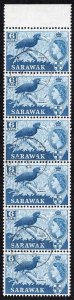 SARAWAK SG206 1964 6c Greenish Blue Wmk w12 CDS Strip Cat 30 pounds