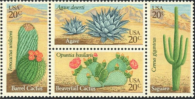 Desert Cactus Plants PACK OF FIVE Blocks of Four 20 Cent Postage Stamps 1945a 