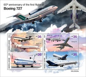 SIERRA LEONE - 2023 - Boeing 727 1st Flight - Perf 4v Sheet -Mint Never Hinged