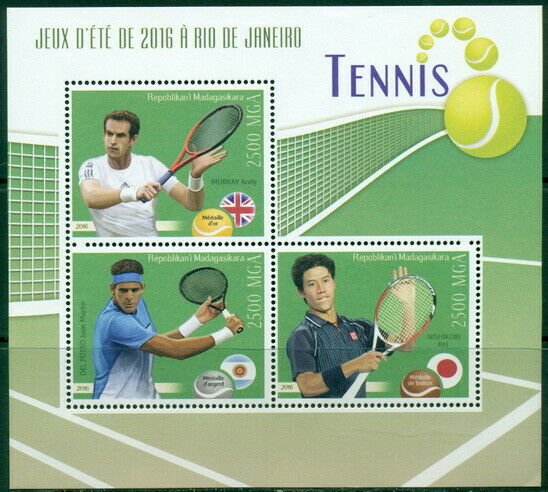 2016 TENNIS RIO DE JANEIRO MINIATURE SHEET MURRAY DEL POTRO NISHIKORI 400432 