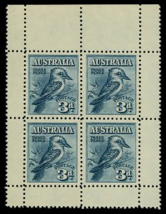Australia #95a Mint nh very fine  pane of 4 Cat$260 1928, 3d Kookaburra minia...