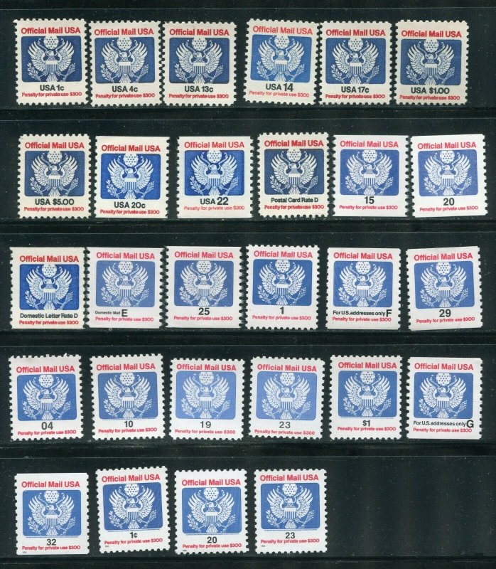 Official O127 - O156 28 Stamps MNH