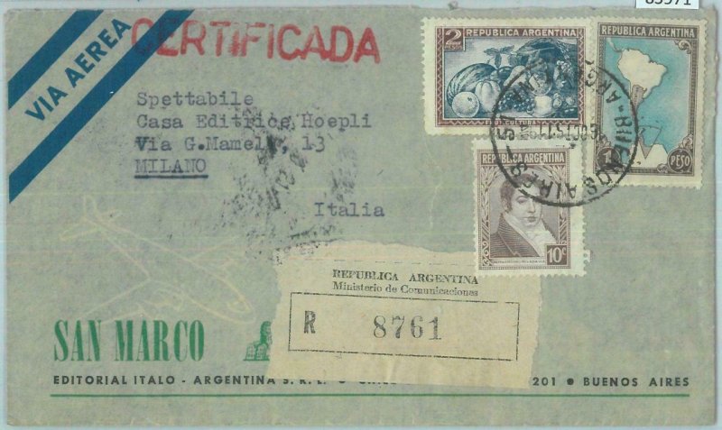 85971- ARGENTINA - Postal History - REGISTERED COVER to ITALY  1951