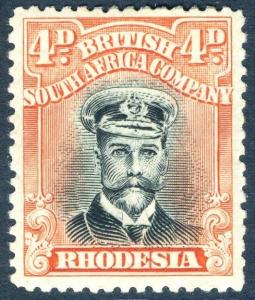 RHODESIA-1919 4d Black & Dull Red Sg 262 LIGHTLY MOUNTED MINT V18569