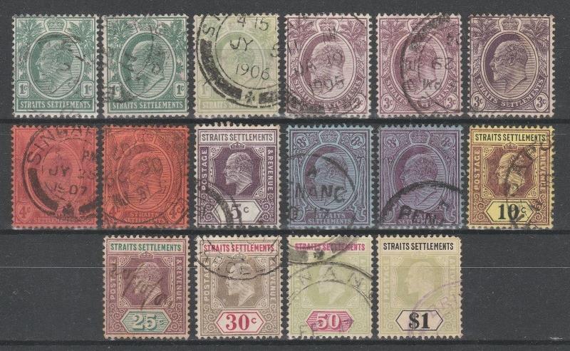 Malaya Straits Settlements 1904-10 KE VII 16V Used SG#127-136 CV£148 M1583