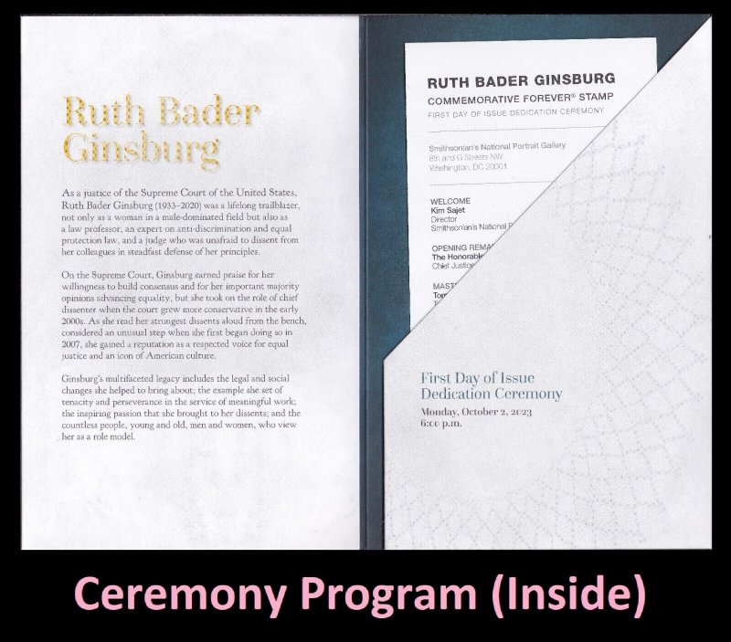 US 5821 Ruth Bader Ginsburg Ceremony Program FDC 2023