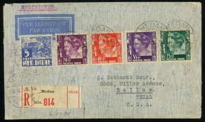 Dutch East Indies Medan to USA Airmail Registered Cover 1938 Amsterdam New York