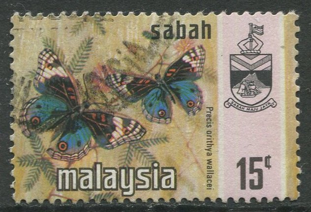 STAMP STATION PERTH Sabah #29 Butterfly Type and state Crest Used 1971