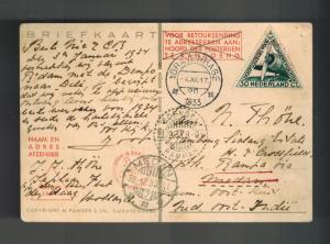 1933 Pelikan Netherlands Indies KLM Pander Postjager postcard Cover to Medan