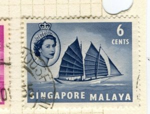 SINGAPORE; 1950s early pictorial QEII issue fine used 6c. value