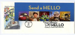 4553-57 Send a Hello top pane strip on a #10 size, ArtCraft,  FDC