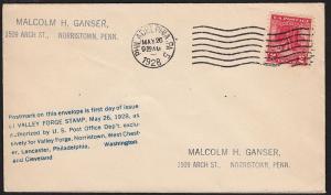 1928 Valley Forge Sc 645-7 1st Ganser cachet CV $50 scarce