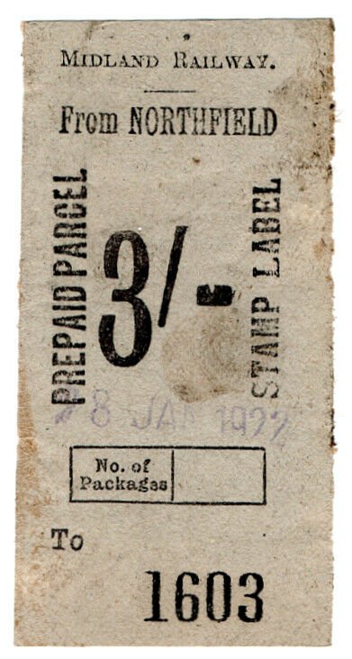 I.B Midland Railway : Prepaid Parcel 3/- Northfield